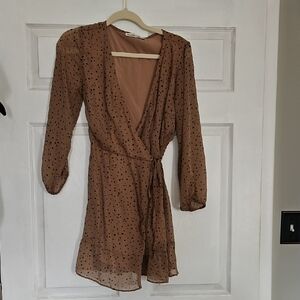 Abercrombie & Fitch Brown Polka Dot Long Sleeve Dress